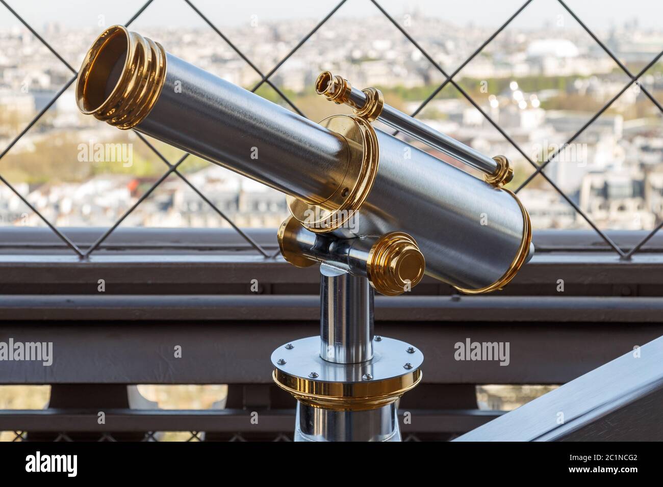 Paris, France, March 30 2017: Eiffel Tower telescope overlooking for Paris Stock Photo