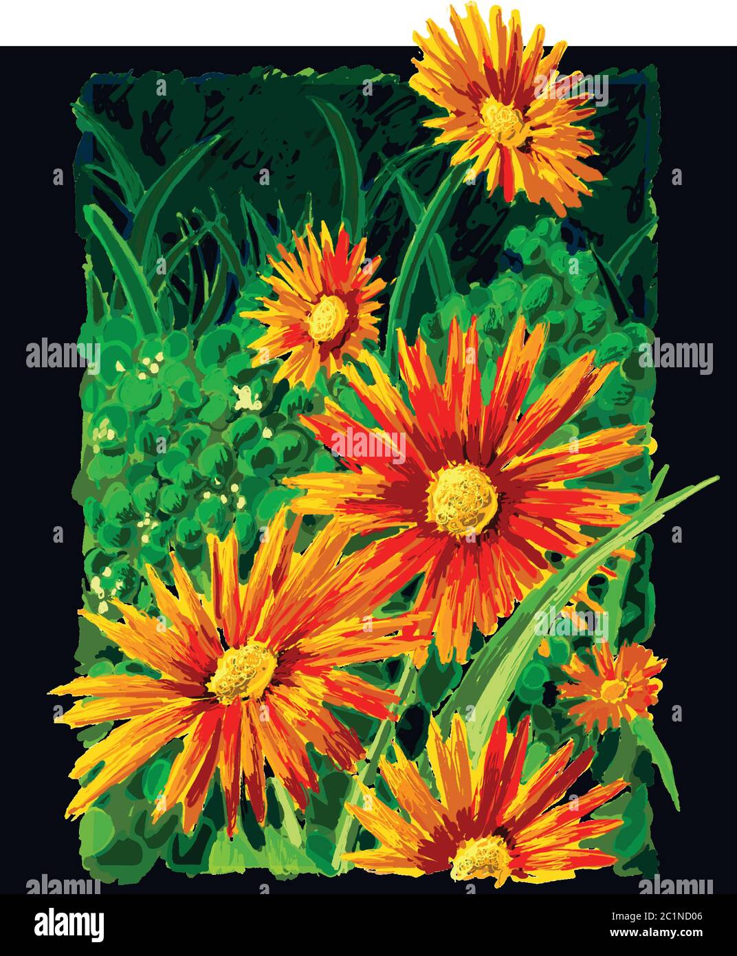 flowers growing out in the wild surrounded by clover & other wild plant life Stock Vector