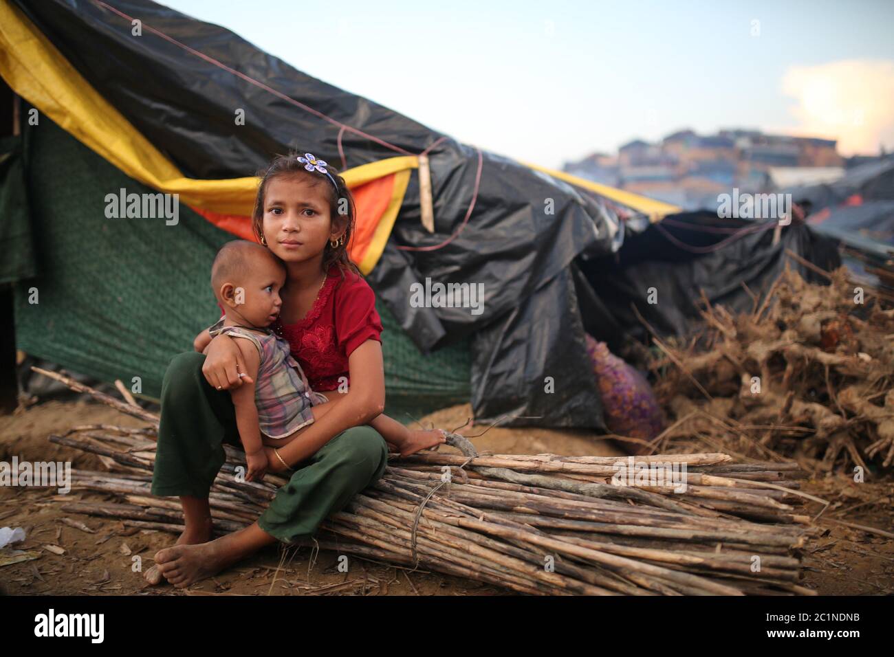 Rohingya people seen at Palangkhali refugee camp in Cox's Bazar, Bangladesh, Wednesday, Oct. 4, 2017 Stock Photo