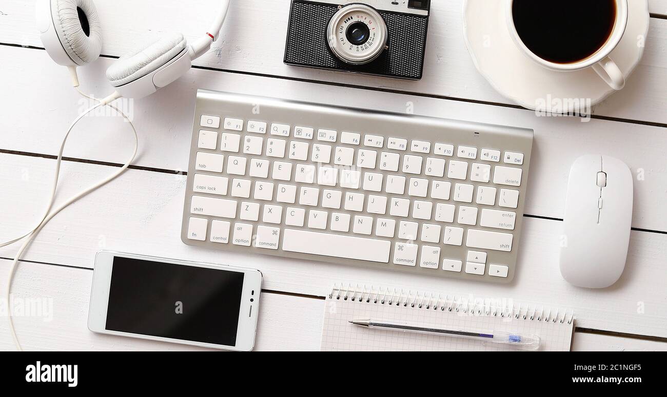 Gadgets and cup of coffee Stock Photo