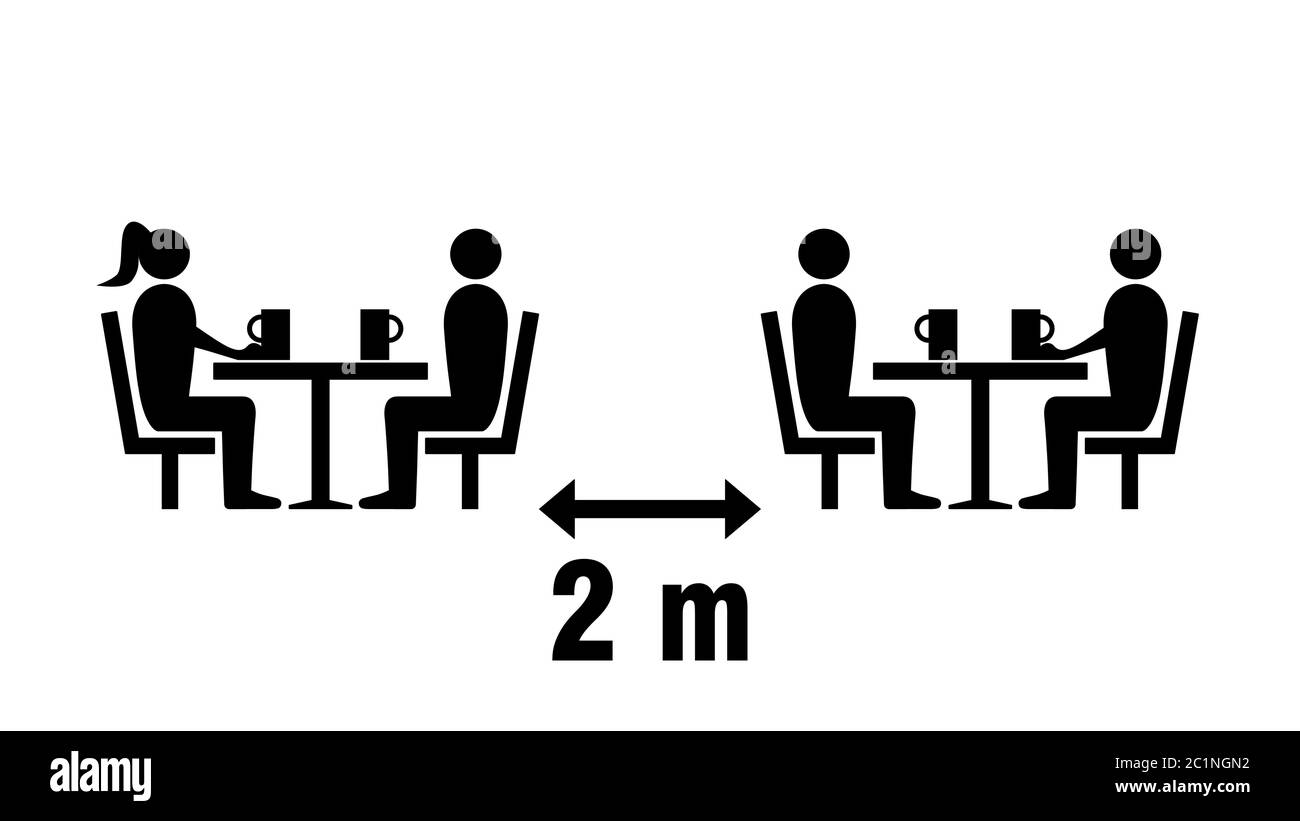 Social Distancing Keep a Safe Distance of 6 ft or 6 Feet between the Tables in Cafe or Restaurant Icon. Vector Image. Stock Vector