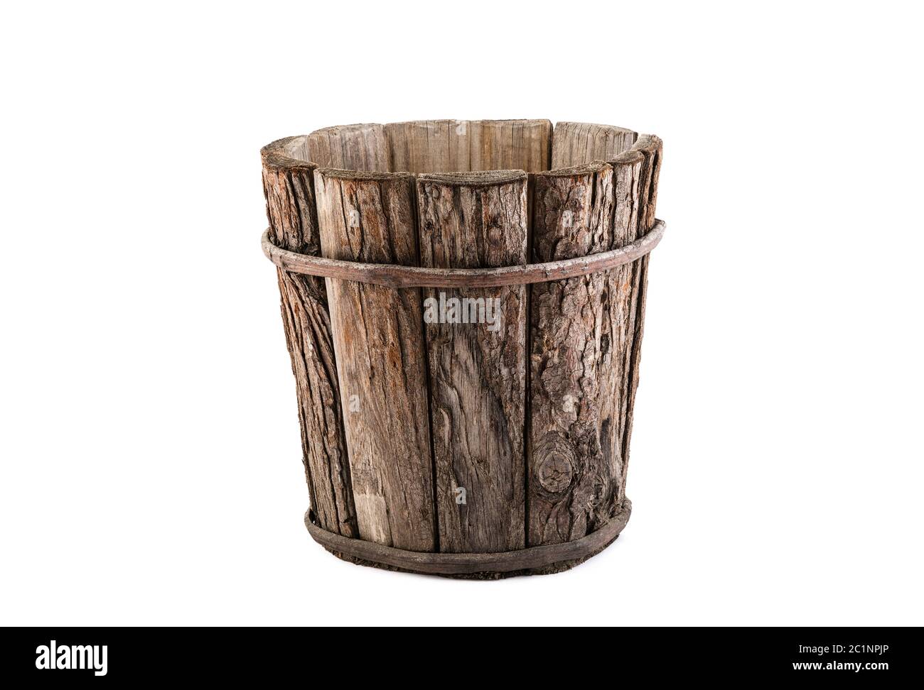 Vintage wooden flowerpot isolated on white background with clipping path Stock Photo