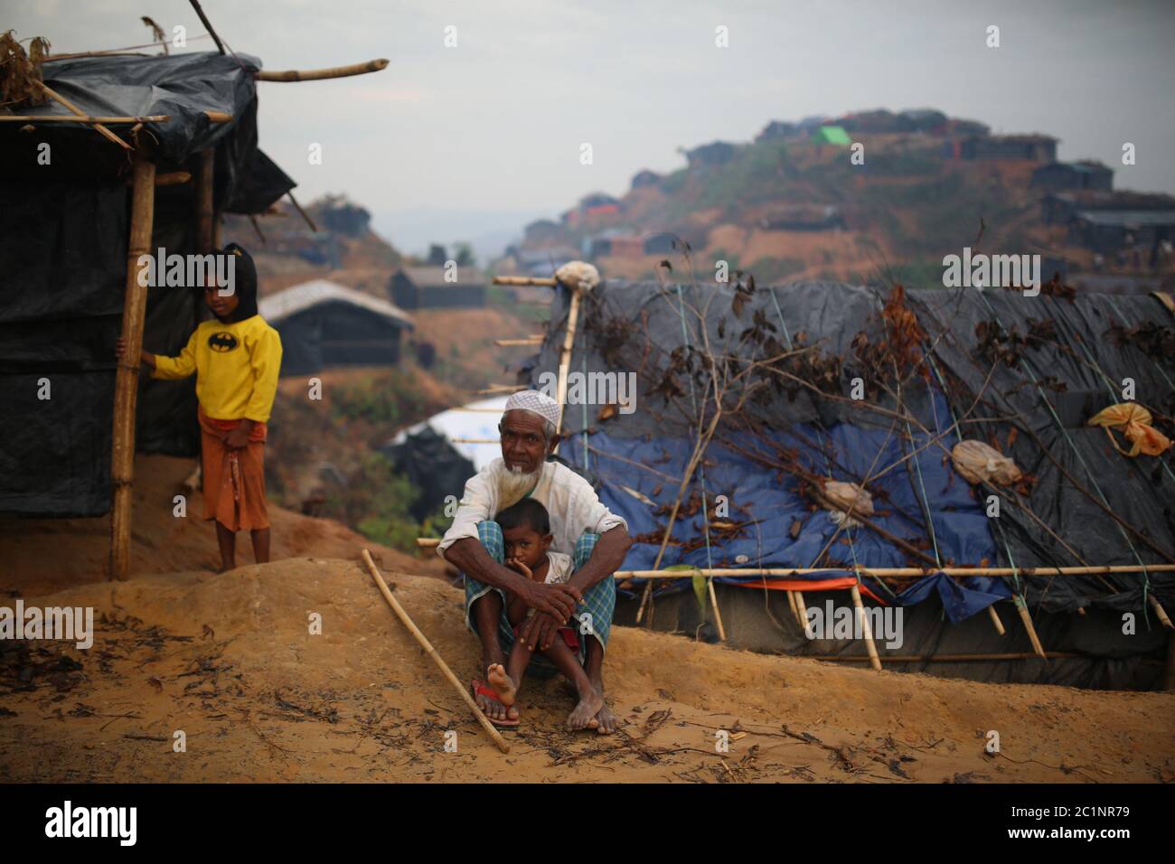 Rohingya people seen at Thangkhali refugee camp in Cox's Bazar, Bangladesh, Thursday, Oct. 5, 2017. Stock Photo