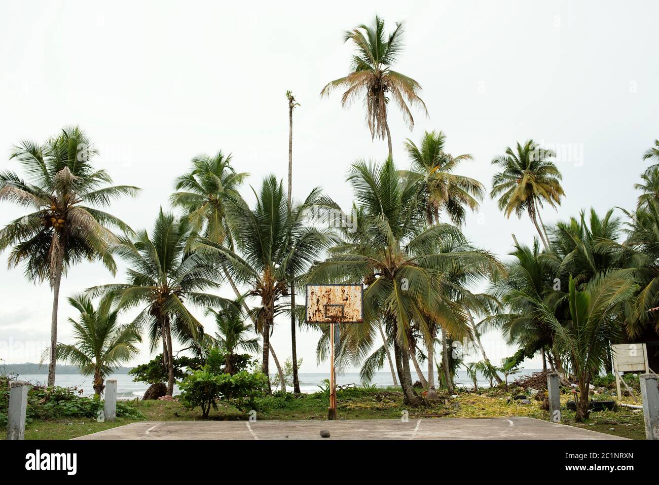 Abandoned outdoor basketball court. Isla Bastimentos, Bocas del Toro Province, Panama, Central America Stock Photo