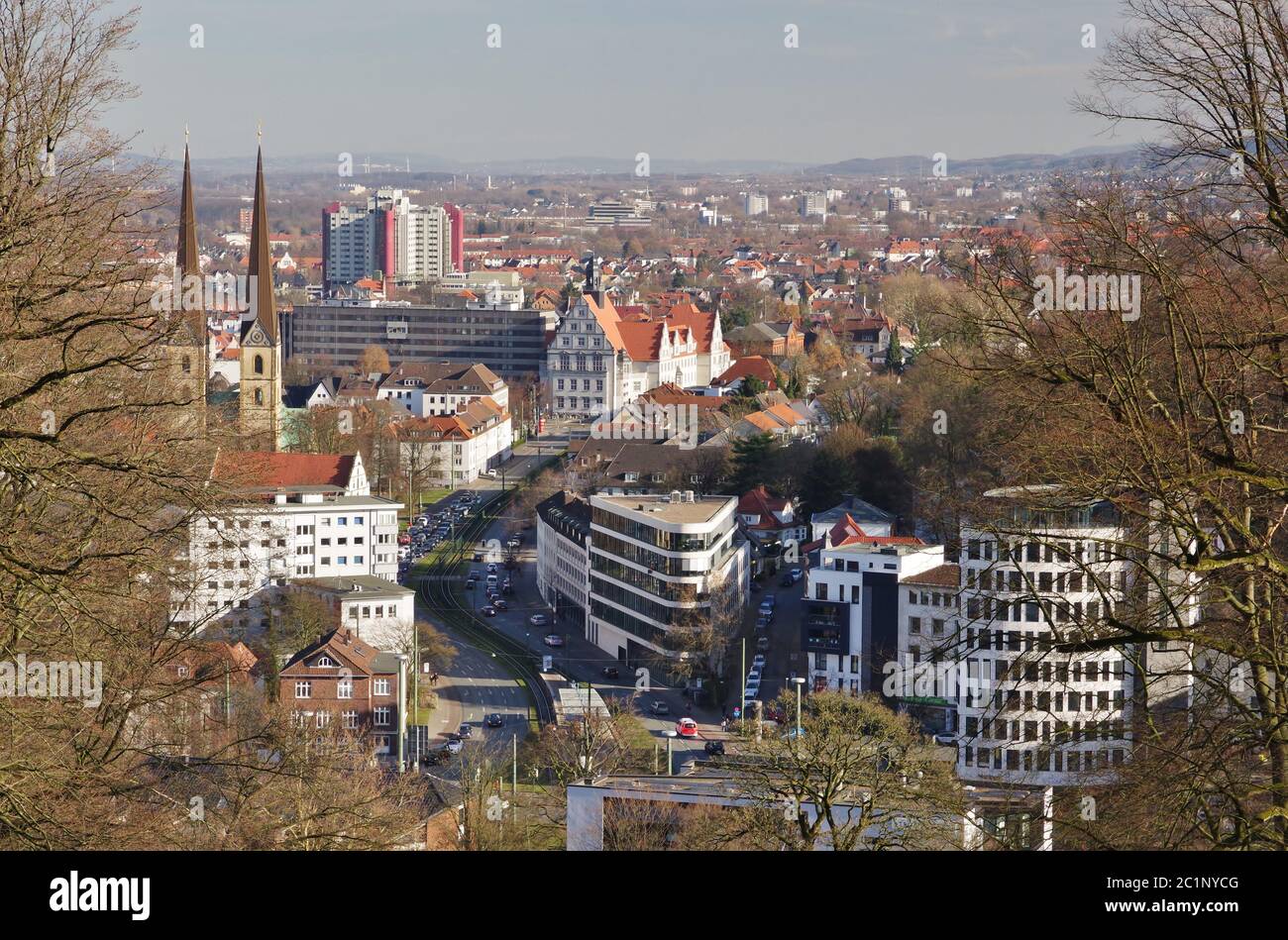 Viewpoint 'Johannisberg', viewing direction Bielefeld, 'Adenauer Place', Eastwestphalia-Lippe, North Rhine-Westphalia, Germany, West-Europe Stock Photo