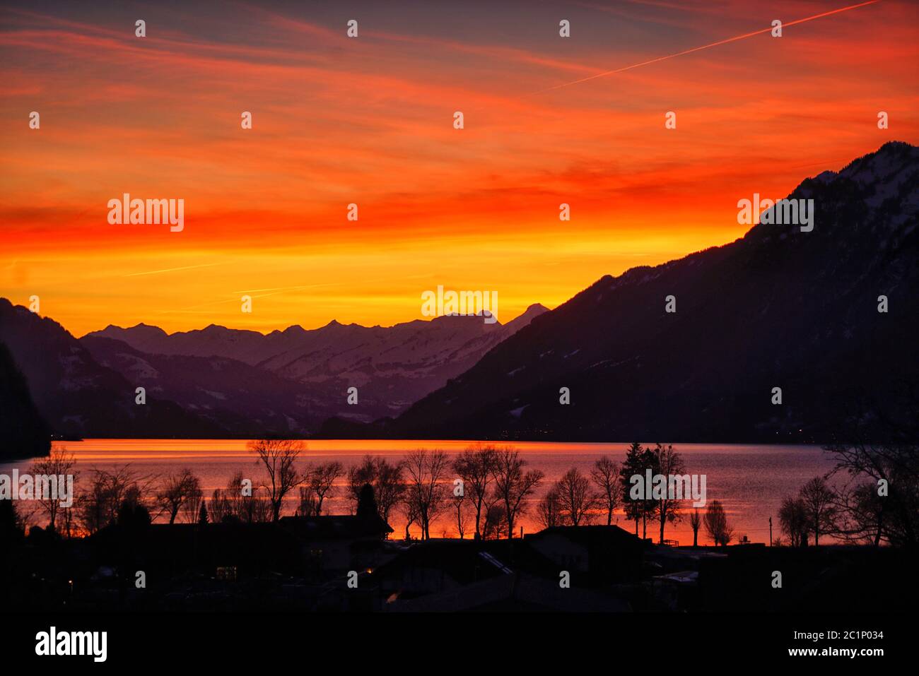Sundown at the Lake of Brienz Stock Photo