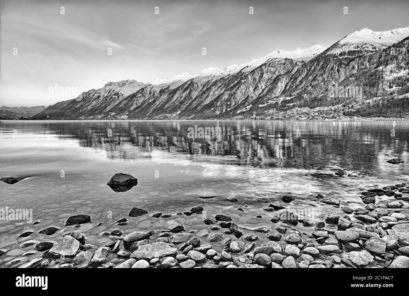 Lake of Brienz in BW Stock Photo