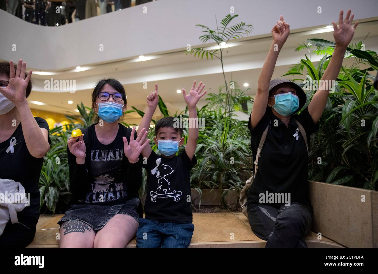 Hong Kong Hong Kong Sar China June 15th 2020 Protesters Hold Up The 5 Demands Not One Less Hand Sign In Pacific Place Mall In Admiralty Hong Kong They Are There To Commemorate The