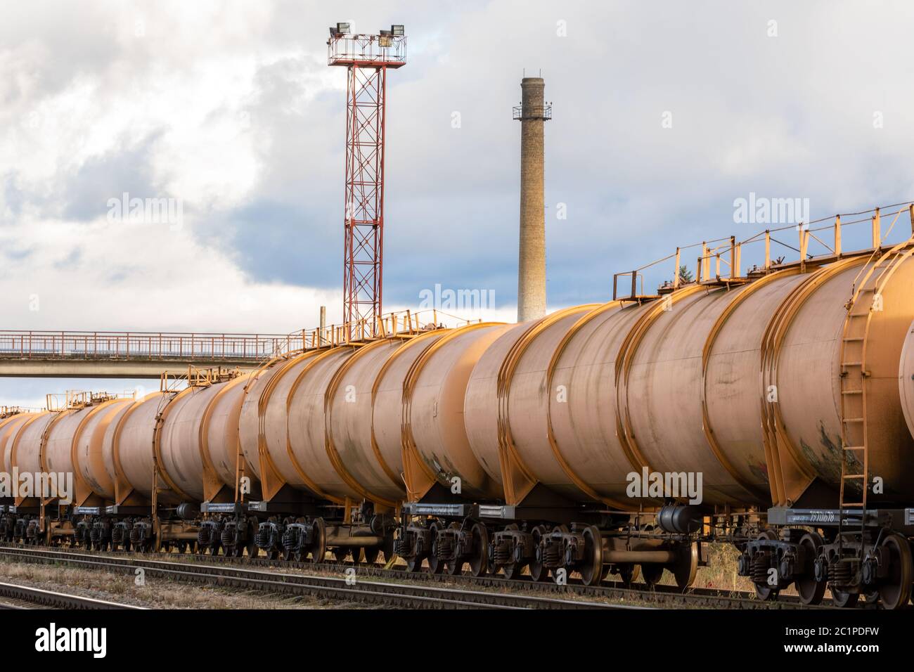 The train transports oil in tanks Stock Photo