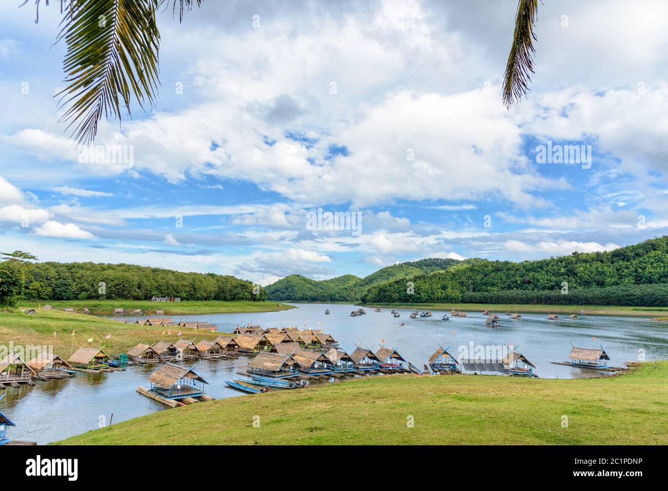 Bamboo rafts are floating restaurant Stock Photo
