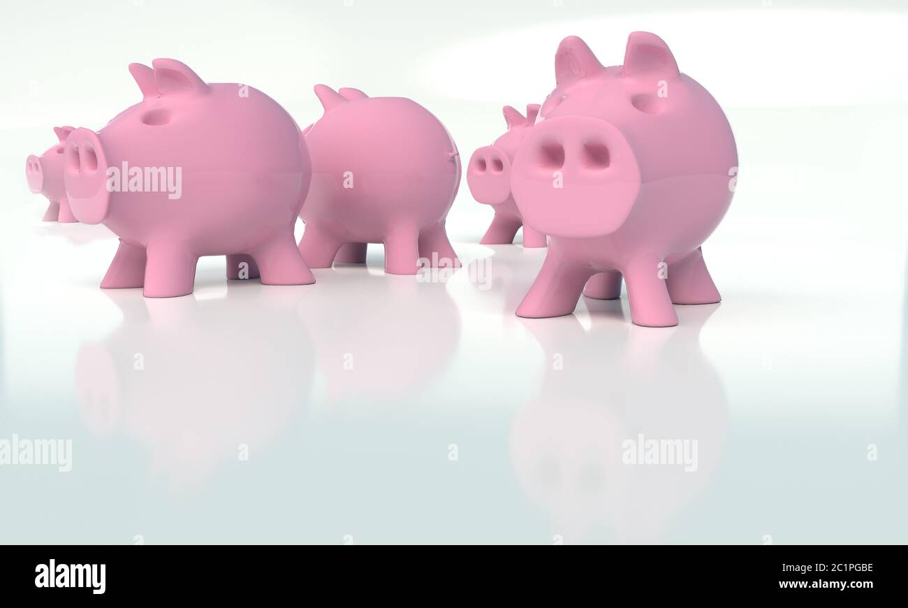 Five pink piggy banks Stock Photo
