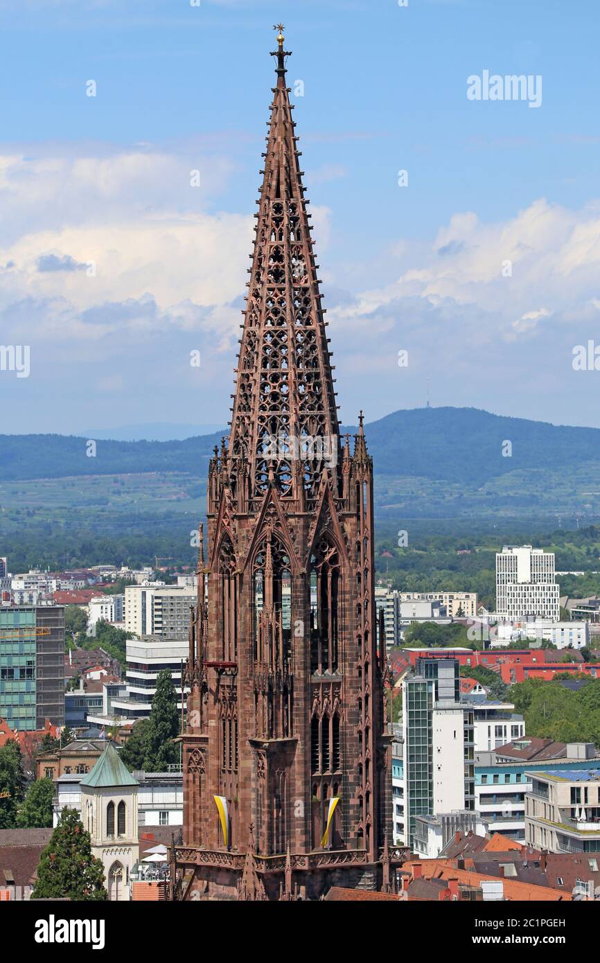 Freiburg Minster seen from Schlossberg Stock Photo