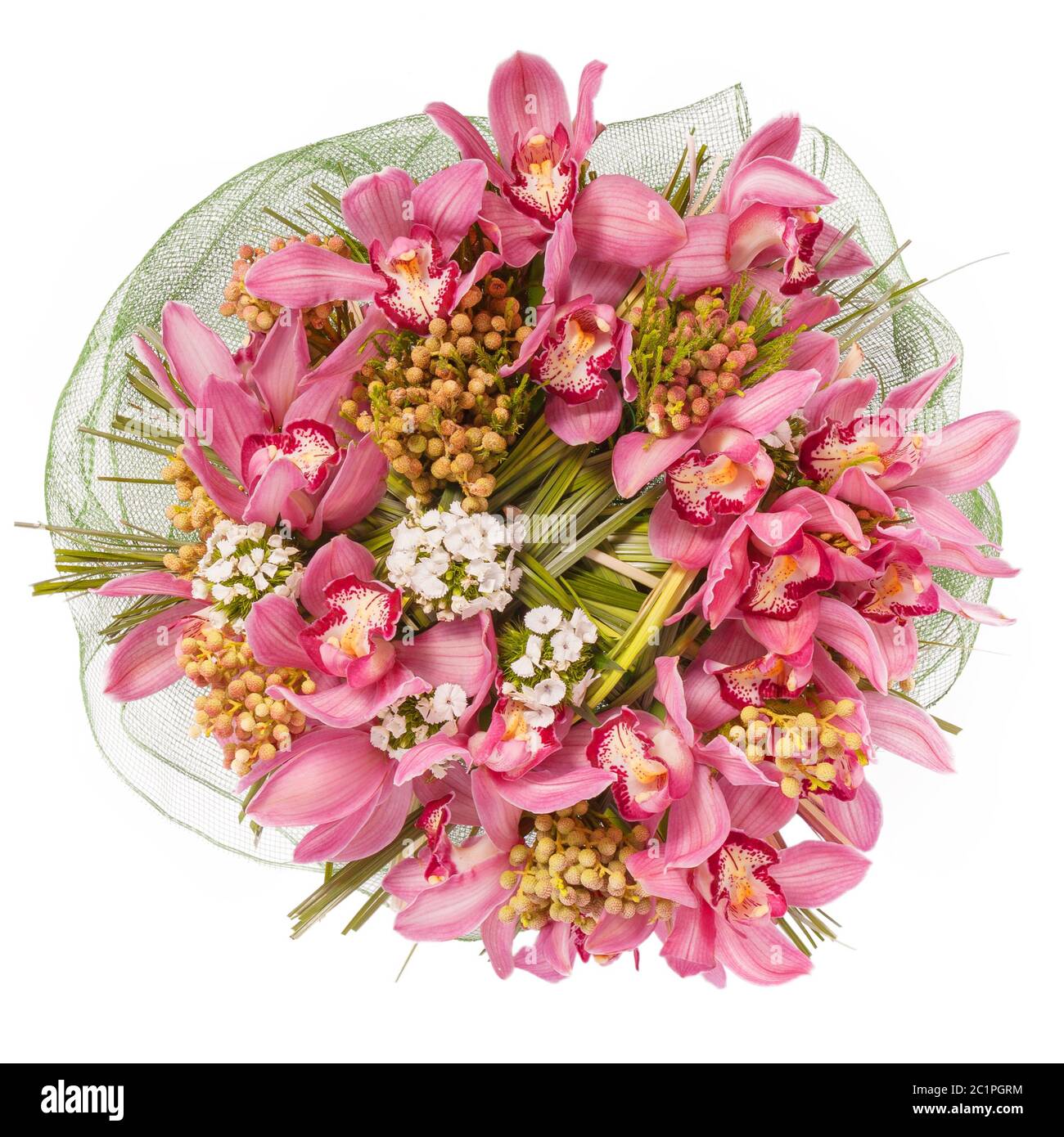 Bouquet of flowers top view isolated on white Stock Photo - Alamy