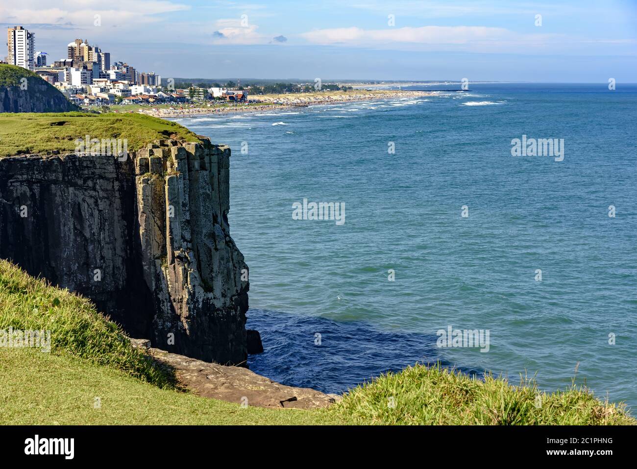 Guarita stone geological formation with Torres city Stock Photo