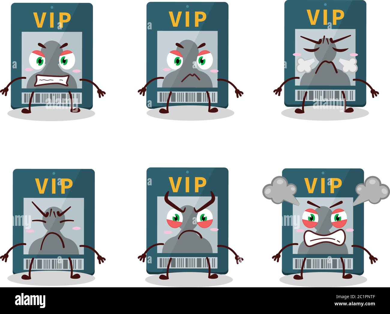 Vip card cartoon character with various angry expressions Stock Vector