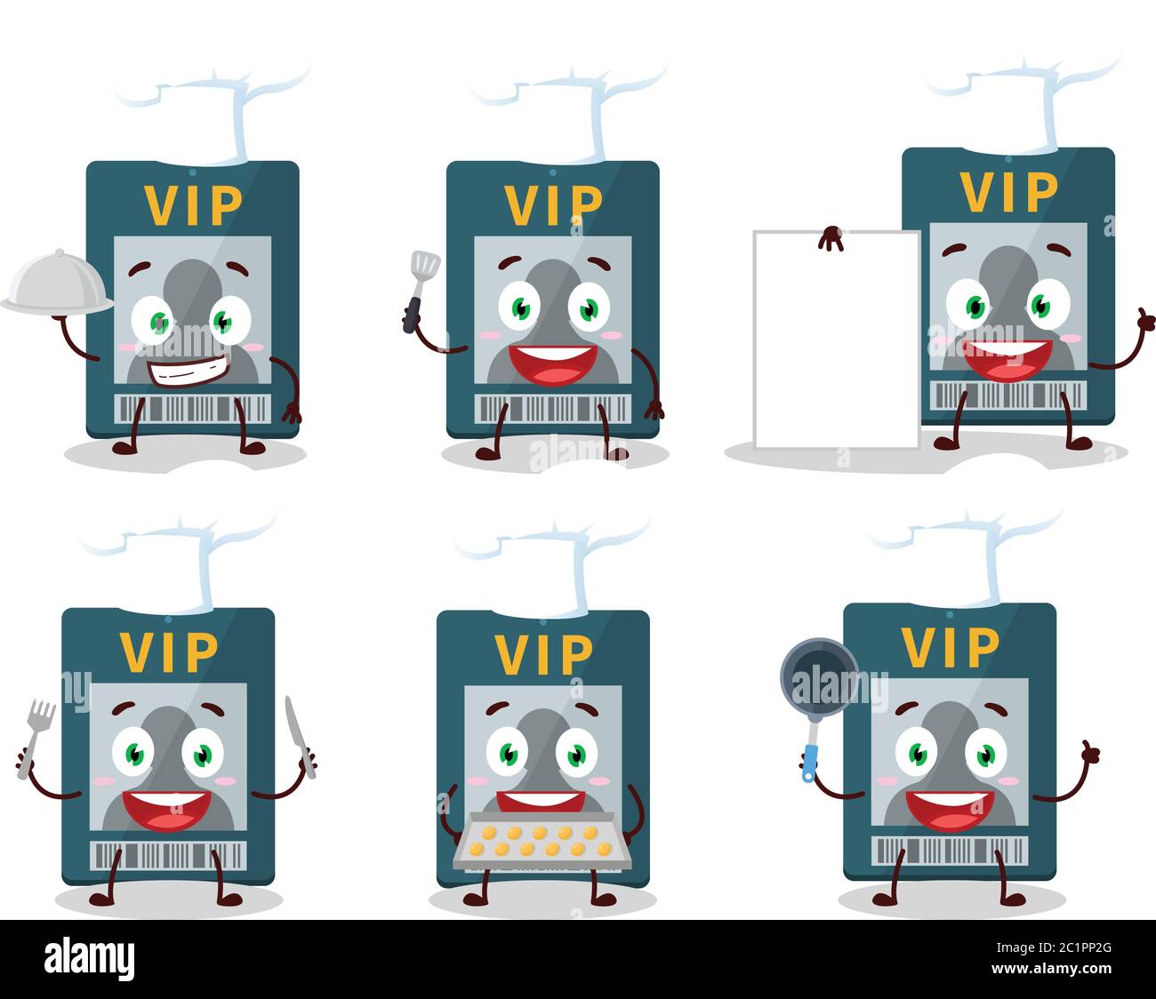 Cartoon character of vip card with various chef emoticons Stock Vector