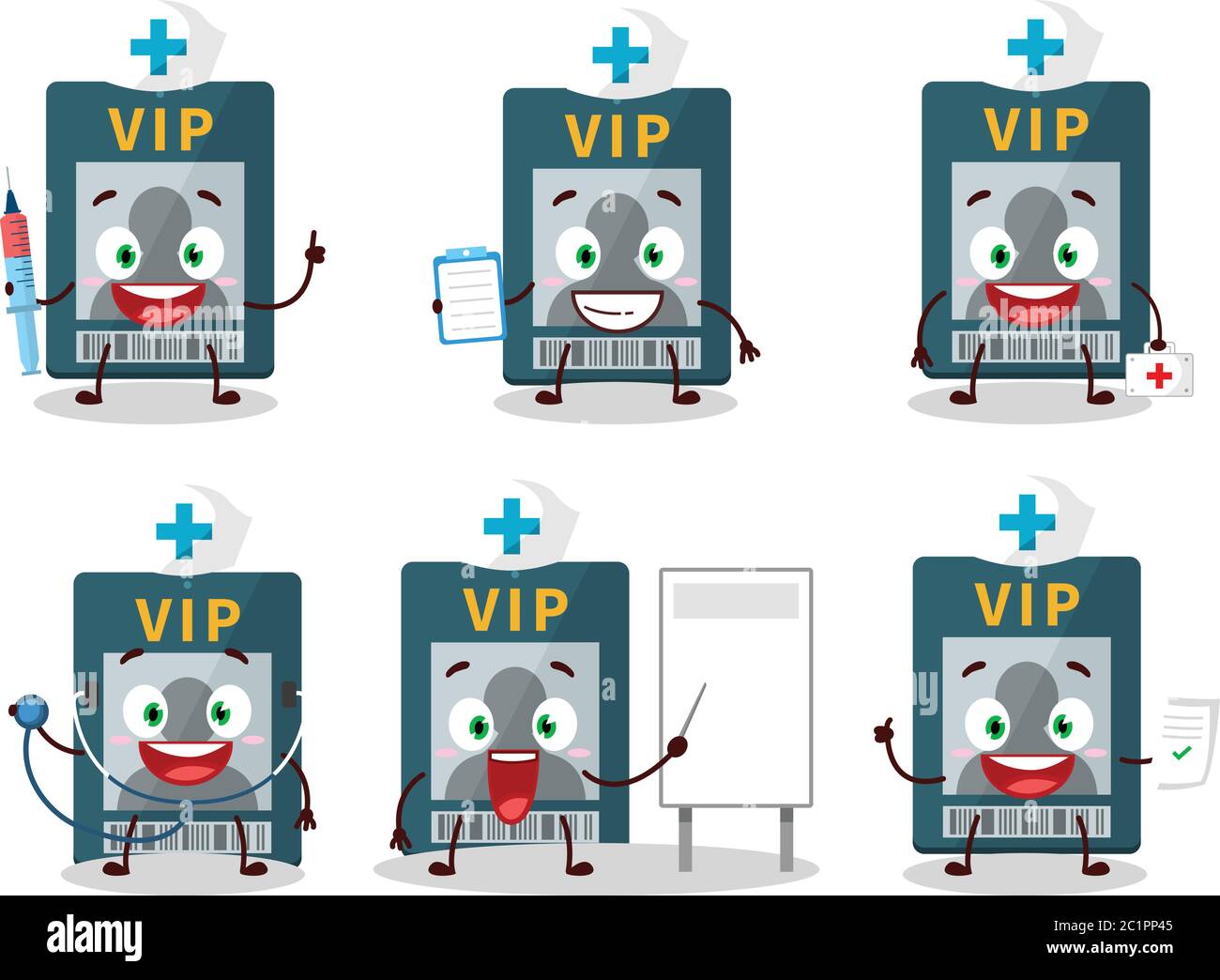 Doctor profession emoticon with vip card cartoon character Stock Vector