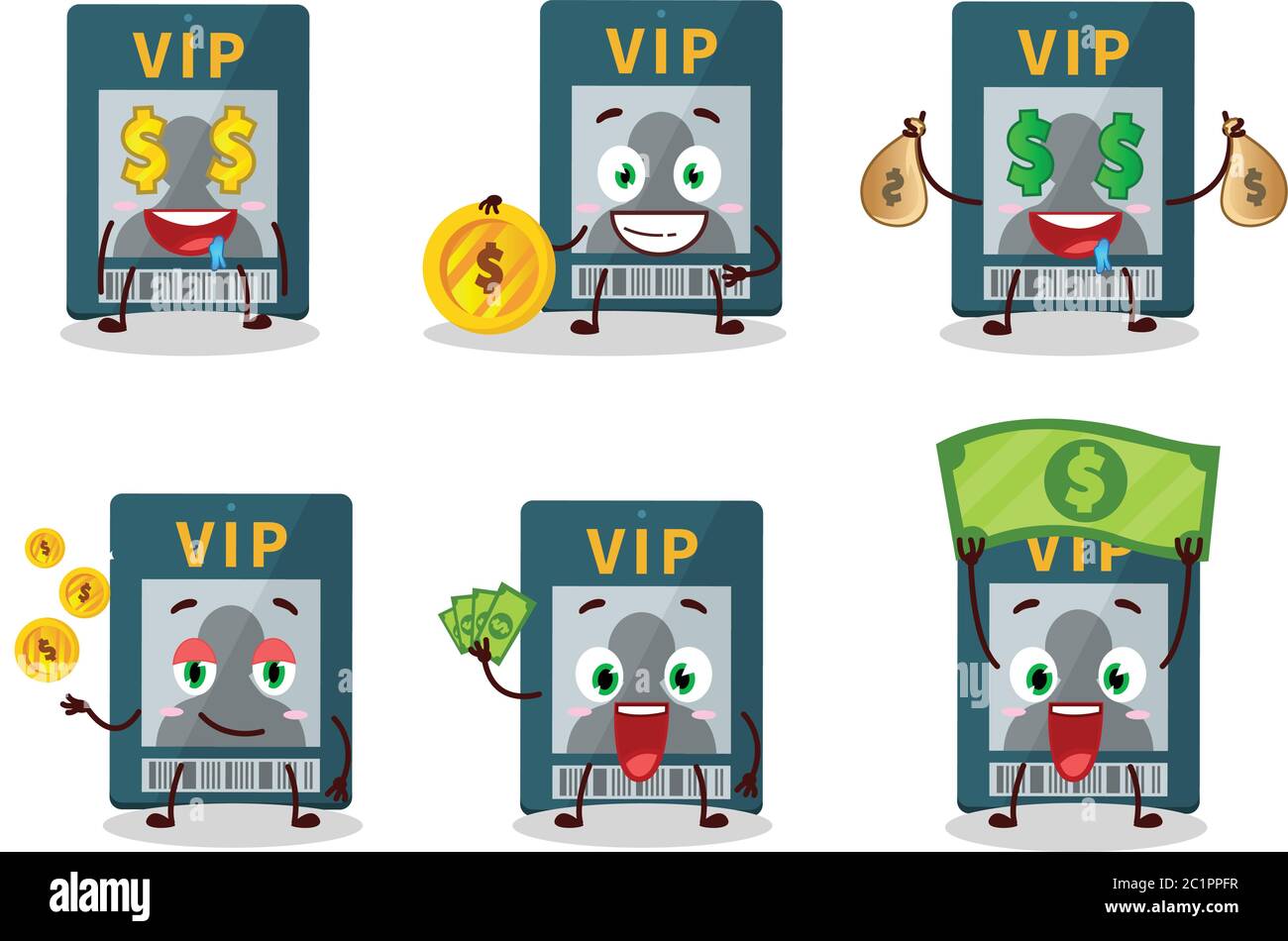 Vip card cartoon character with cute emoticon bring money Stock Vector