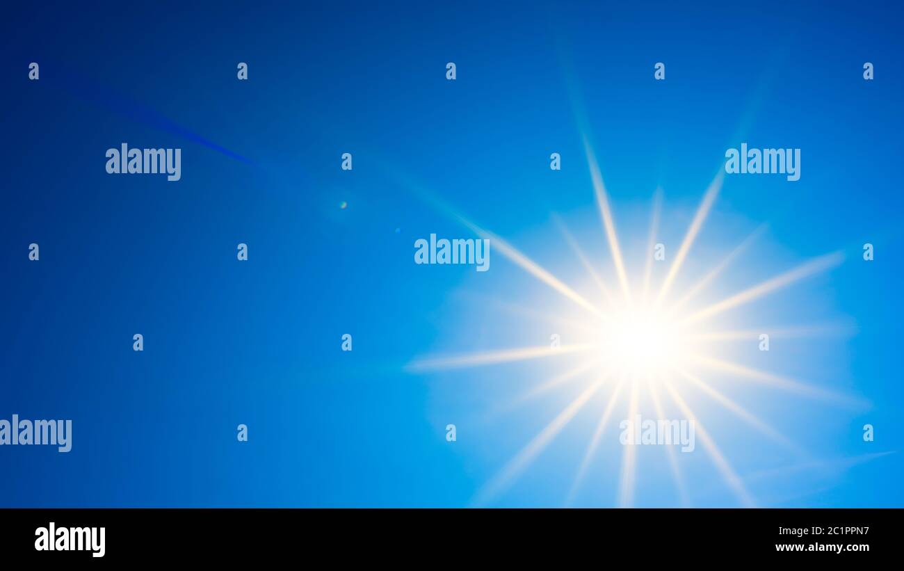 Hot summer or heat wave background, wonderful blue sky with glowing sun Stock Photo