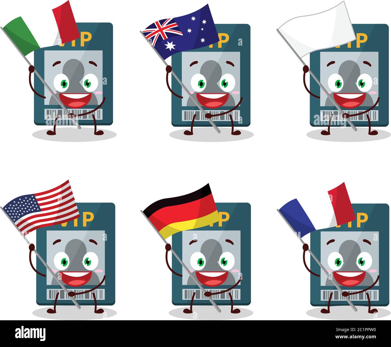 Vip card cartoon character bring the flags of various countries Stock Vector