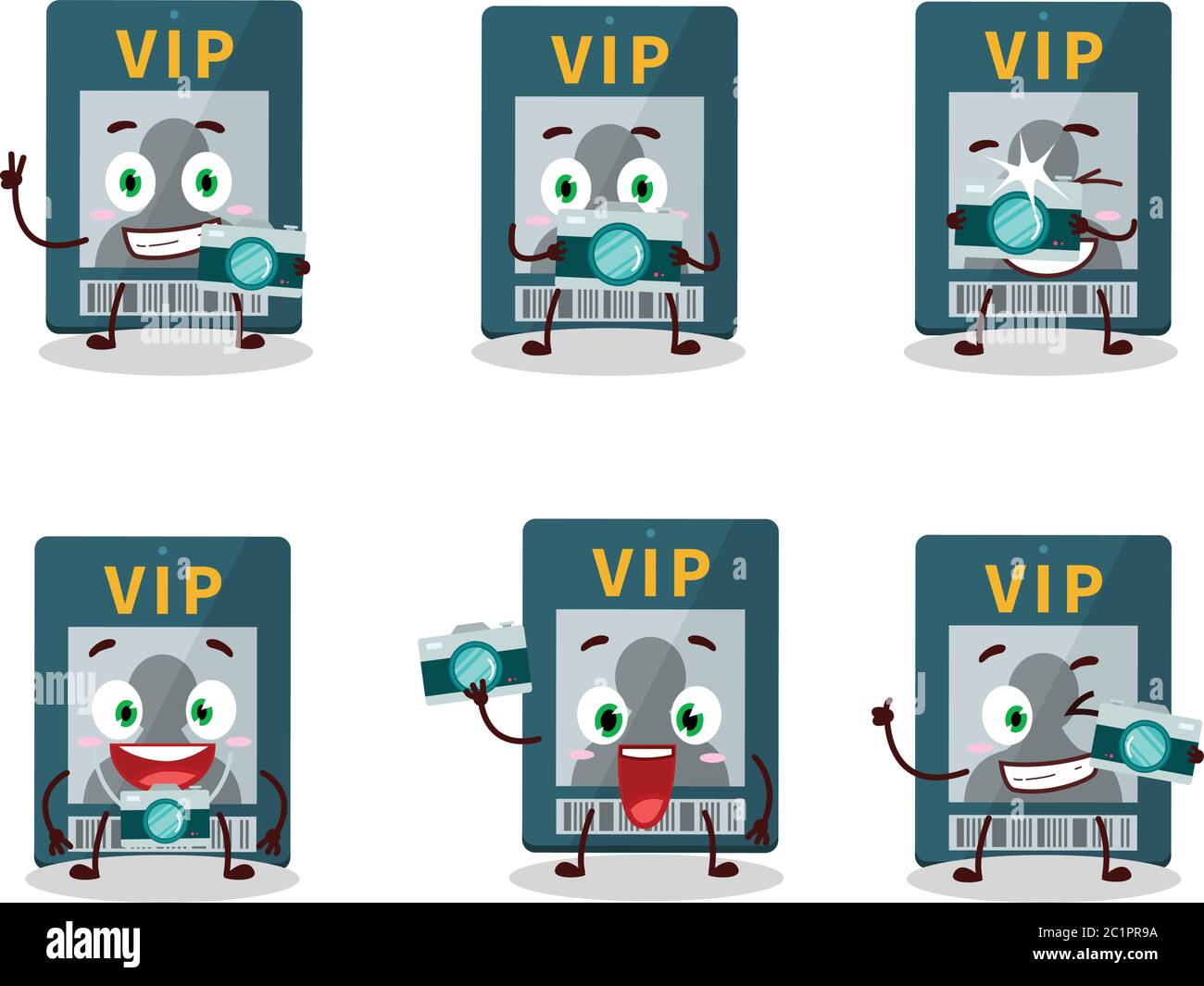 Photographer profession emoticon with vip card cartoon character Stock Vector