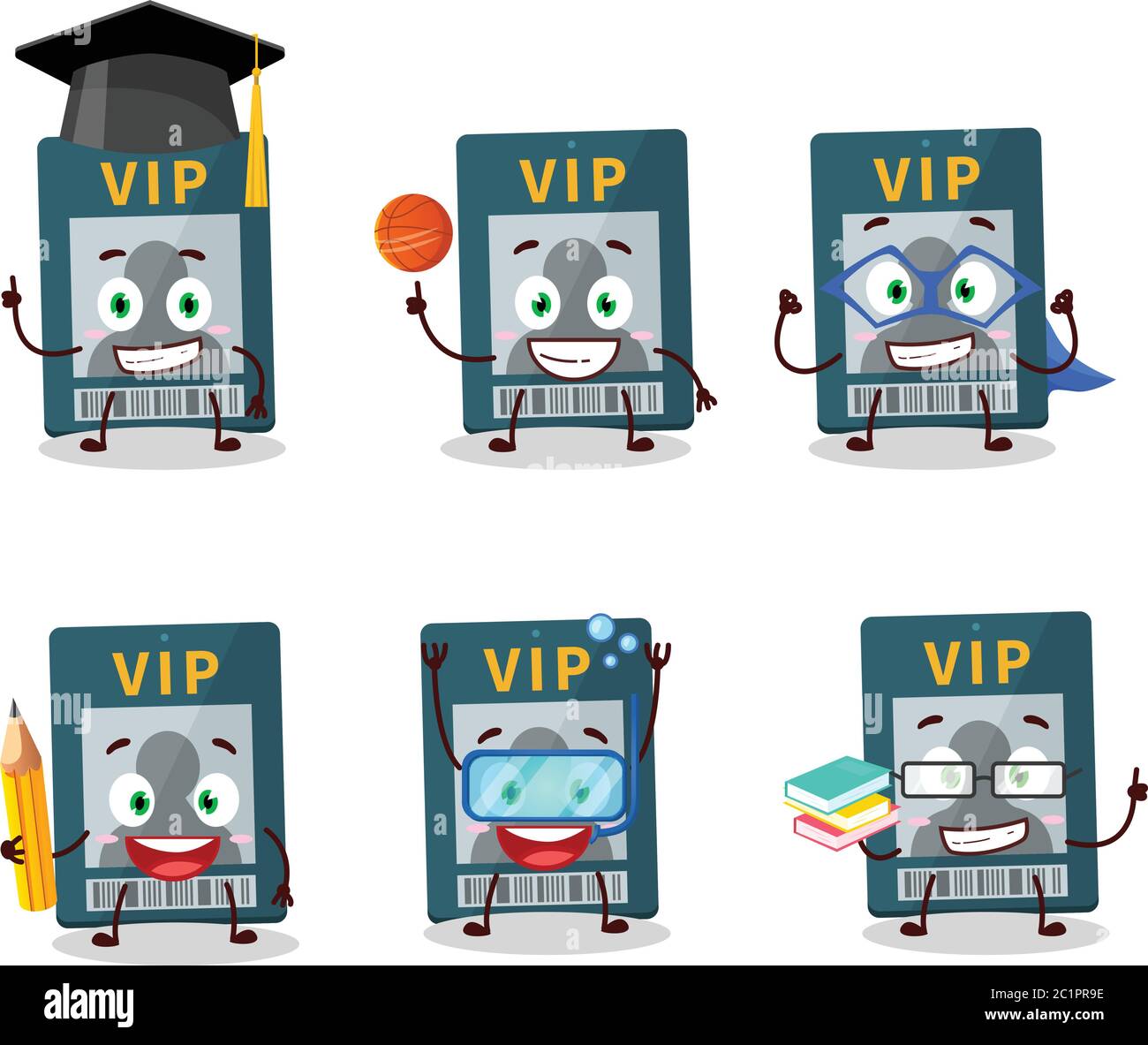 School student of vip card cartoon character with various expressions Stock Vector