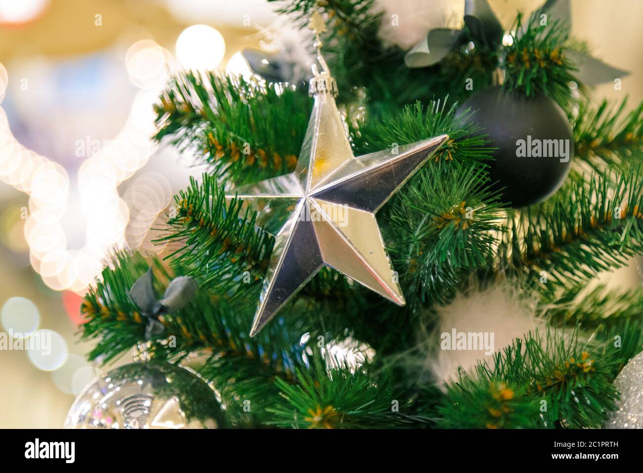 Star Shaped Christmas Decoration and Lights Stock Photo