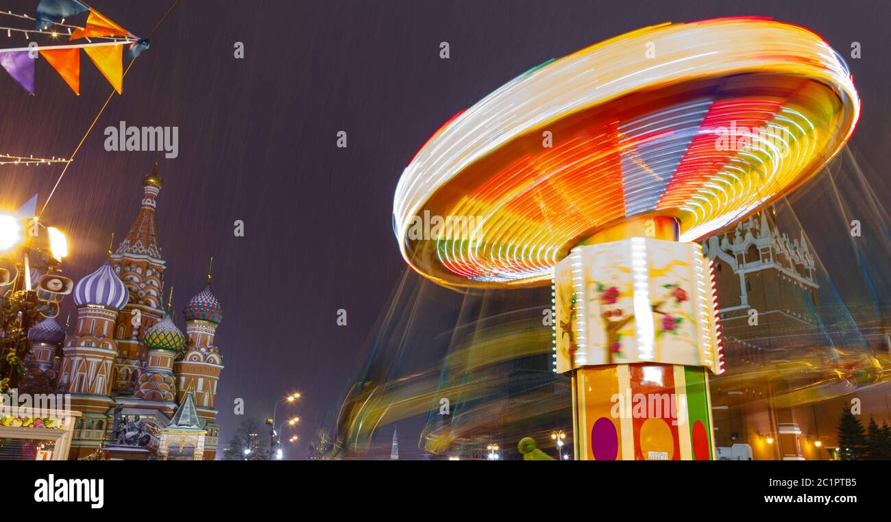 Moscow, Russia, December 5, 2017: People on Christmas market on Red Square in Moscow city center, Decorated and illuminated Red Stock Photo