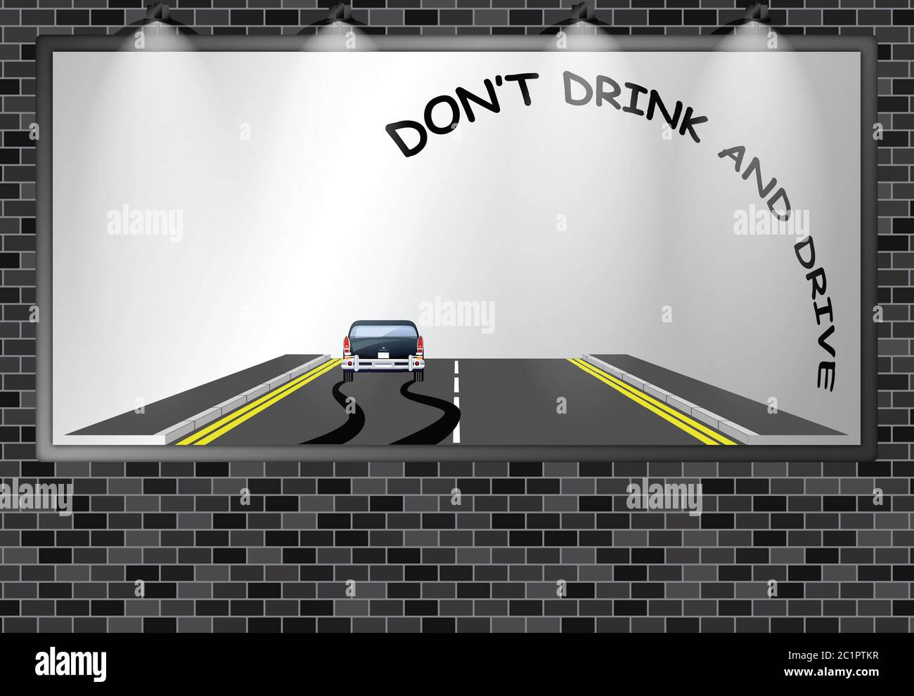 Illuminated advertising billboard with do not drink drive public information road safety awareness campaign with copy space for own text and graphics Stock Photo