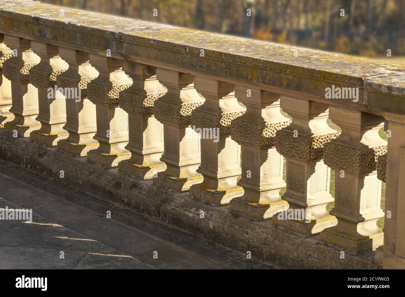 Sunshine through stone railing,  Solitude castle, Stuttgart, germany Stock Photo