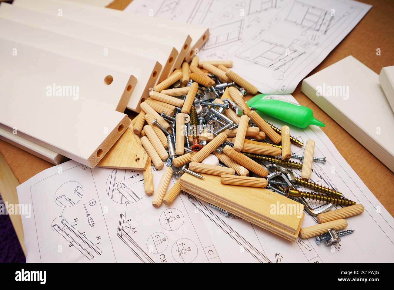 Many different bits and pieces to build for a bed Stock Photo Alamy
