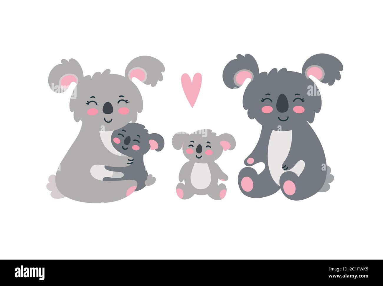 Koala family set. Happy mom, dad and two children sitting together ...