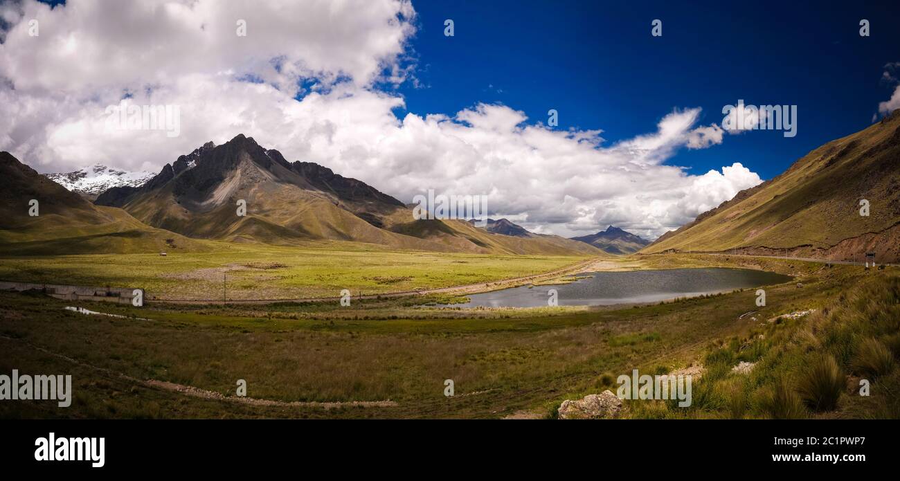 Panoramic view to Andes mountain at Abra La Raya pass, Puno, Peru Stock Photo