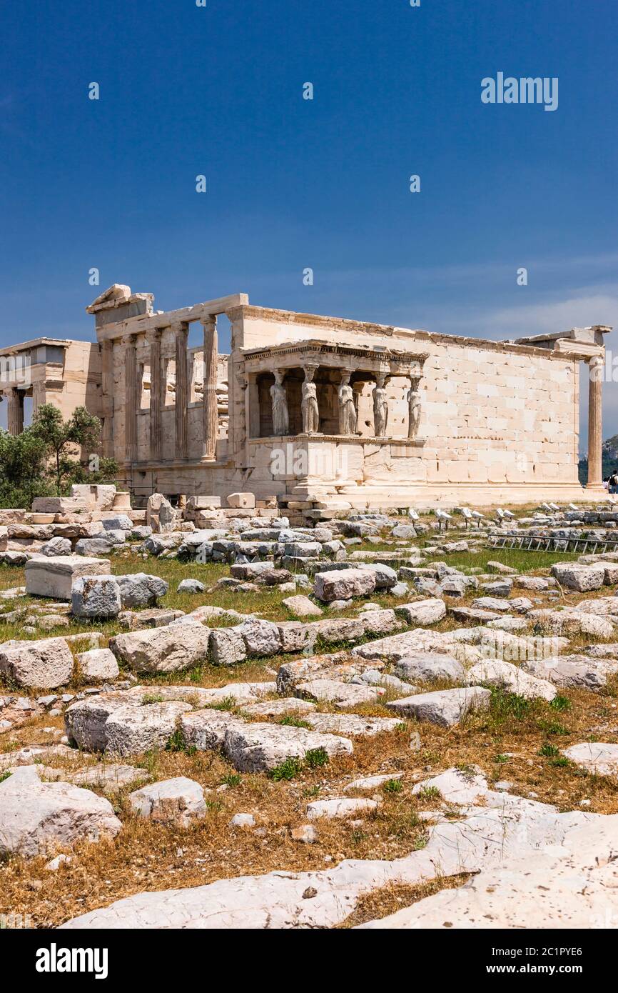 Erechtheion, Erechtheum, ancient Greek temple,the north side of the Acropolis of Athens,Athens,Greece,Europe Stock Photo