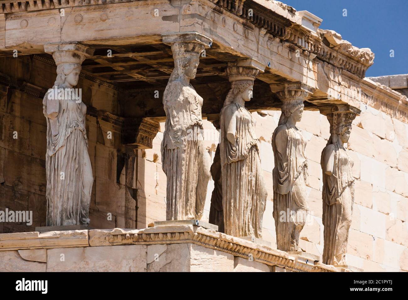 Porch of the Maidens, Erechtheion, Erechtheum, ancient Greek temple,the north side of the Acropolis of Athens,Athens,Greece,Europe Stock Photo