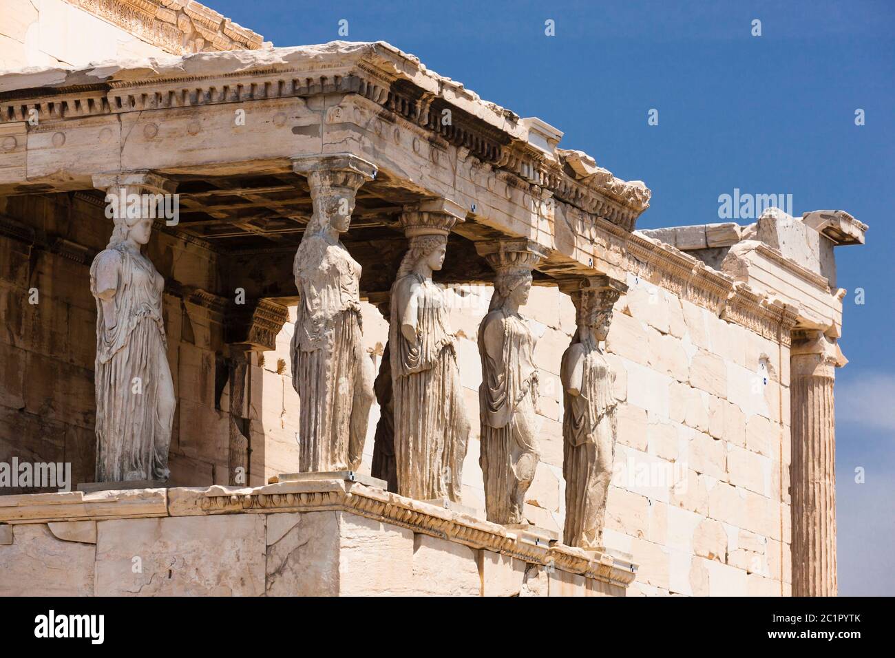 Porch of the Maidens, Erechtheion, Erechtheum, ancient Greek temple,the north side of the Acropolis of Athens,Athens,Greece,Europe Stock Photo