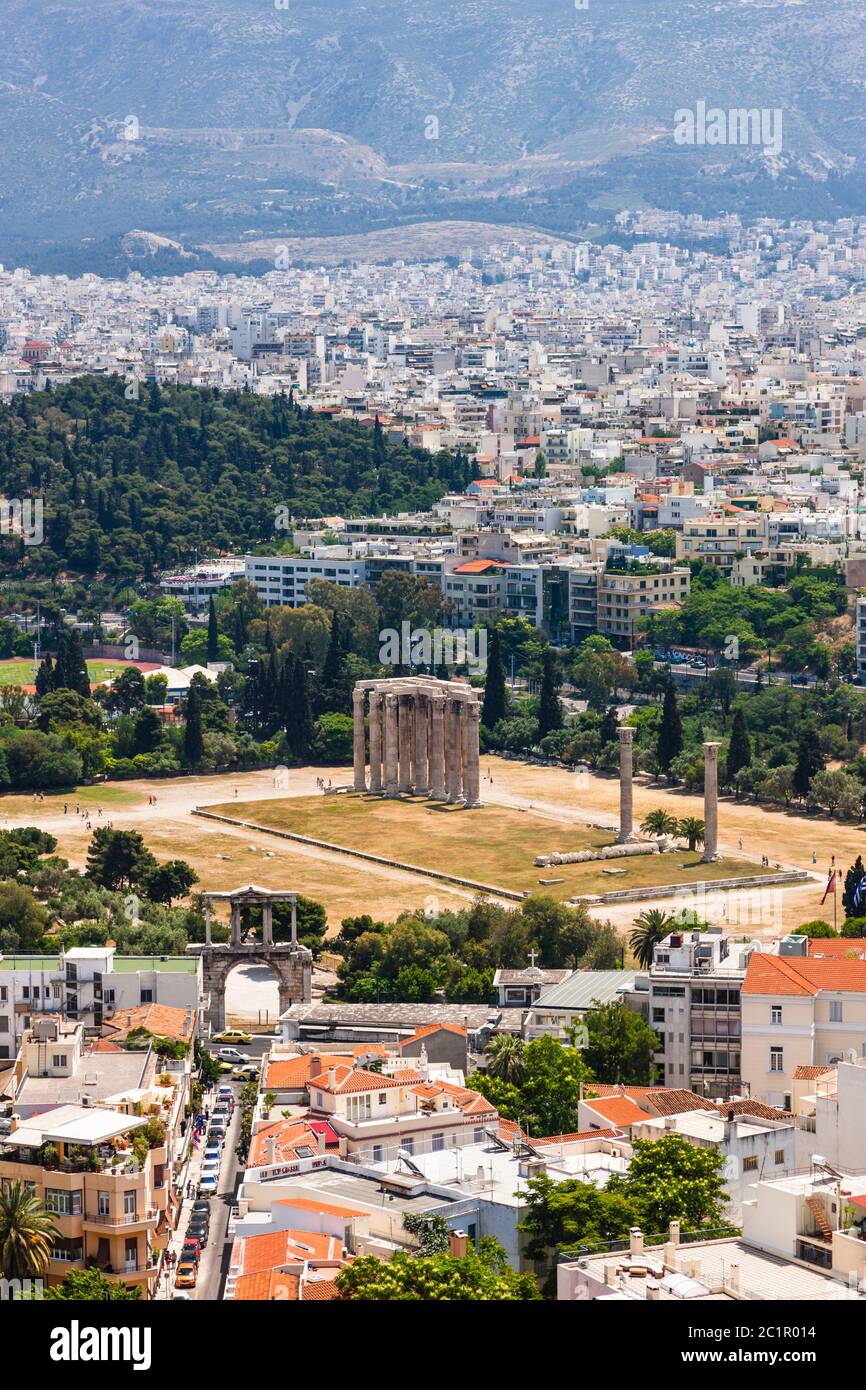 Temple of Olympian Zeus,Columns of the Olympian Zeus,from Acropolis of Athens,Athens,Greece,Europe Stock Photo