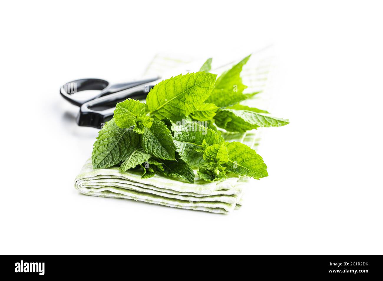 Green mint leaves isolated on white background. Stock Photo