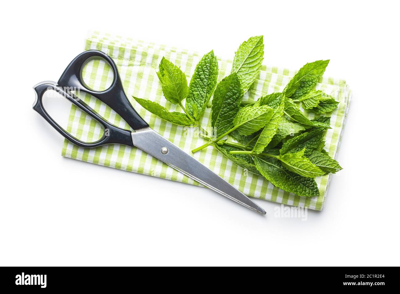 Green mint leaves isolated on white background. Stock Photo