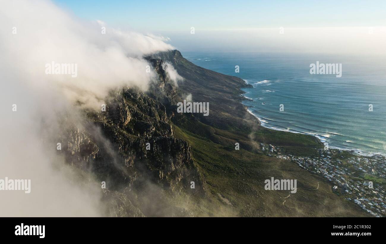 Cloud phenomenon on Table Mountain, Cape Town, South Africa Stock Photo