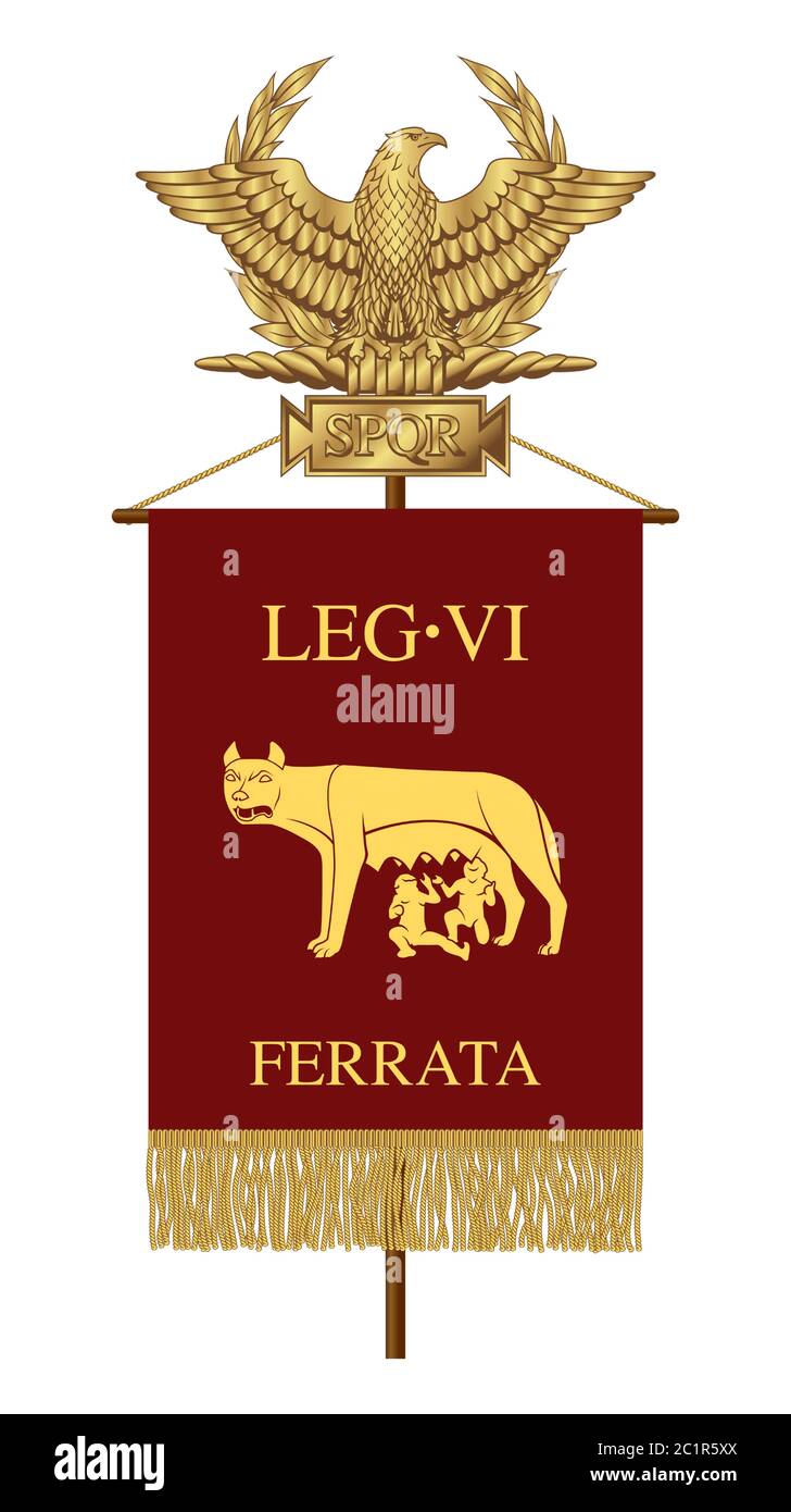Standard of the Sixth Ironclad Legion. Roman Golden Eagle with the inscription S.P.Q.R. - Senatus Populus Quiritium Romanus, that in Italian means The Stock Vector