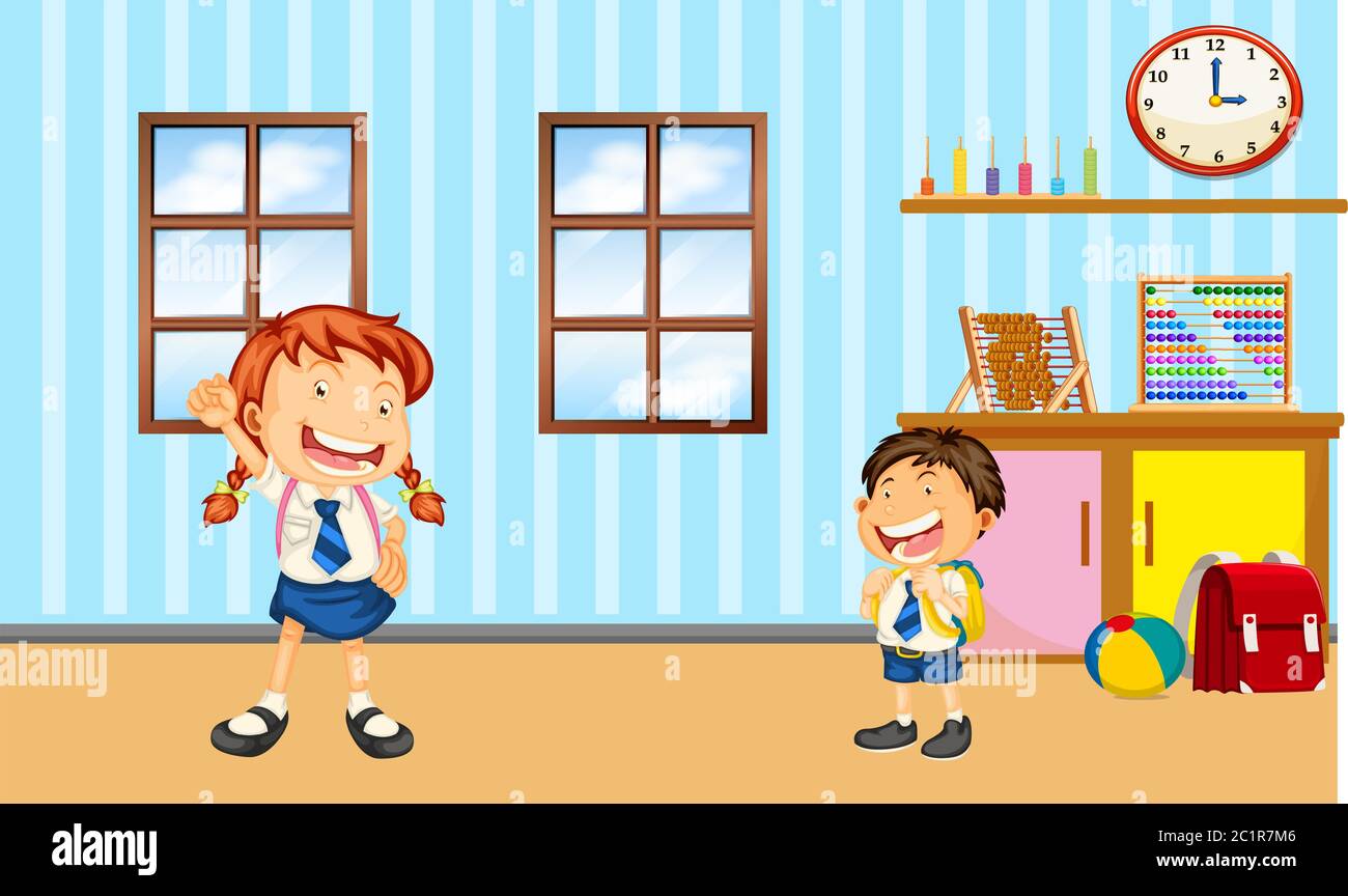 Kids Are Getting Ready For School At Home Stock Vector Image Art Alamy