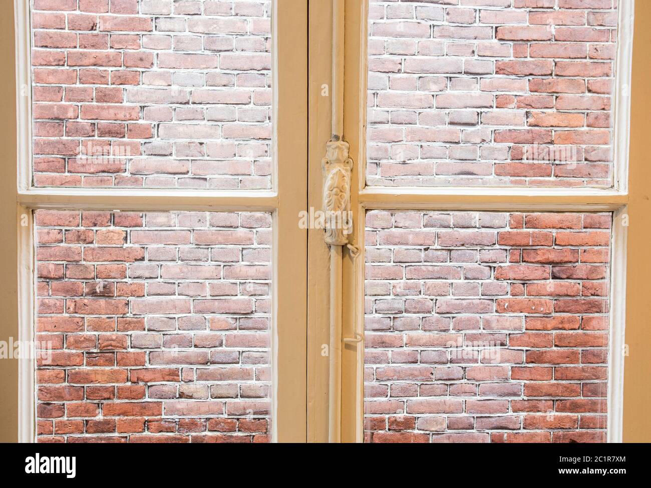 White Window with old brick wall view vintage design Stock Photo - Alamy