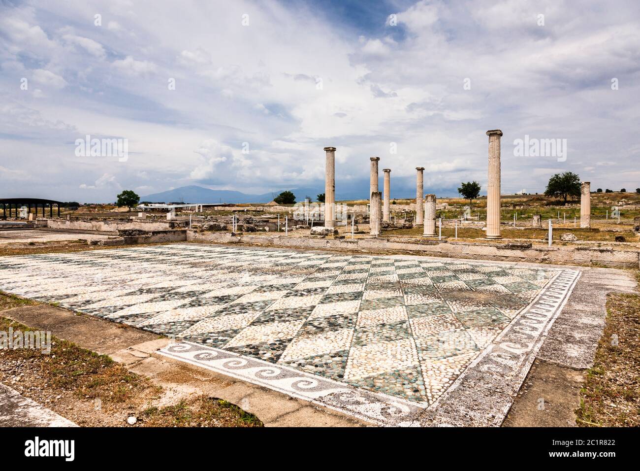 Atrium with mosaic, Archaelogical Site of Pella, Ancient capital of Macedon, Birthplace of Alexander the Great, Pella, Central Macedonia,Greece,Europe Stock Photo
