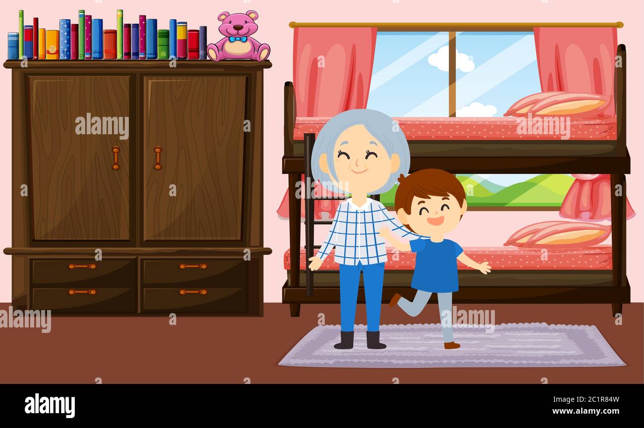 boy is playing with his grandmother at home Stock Vector