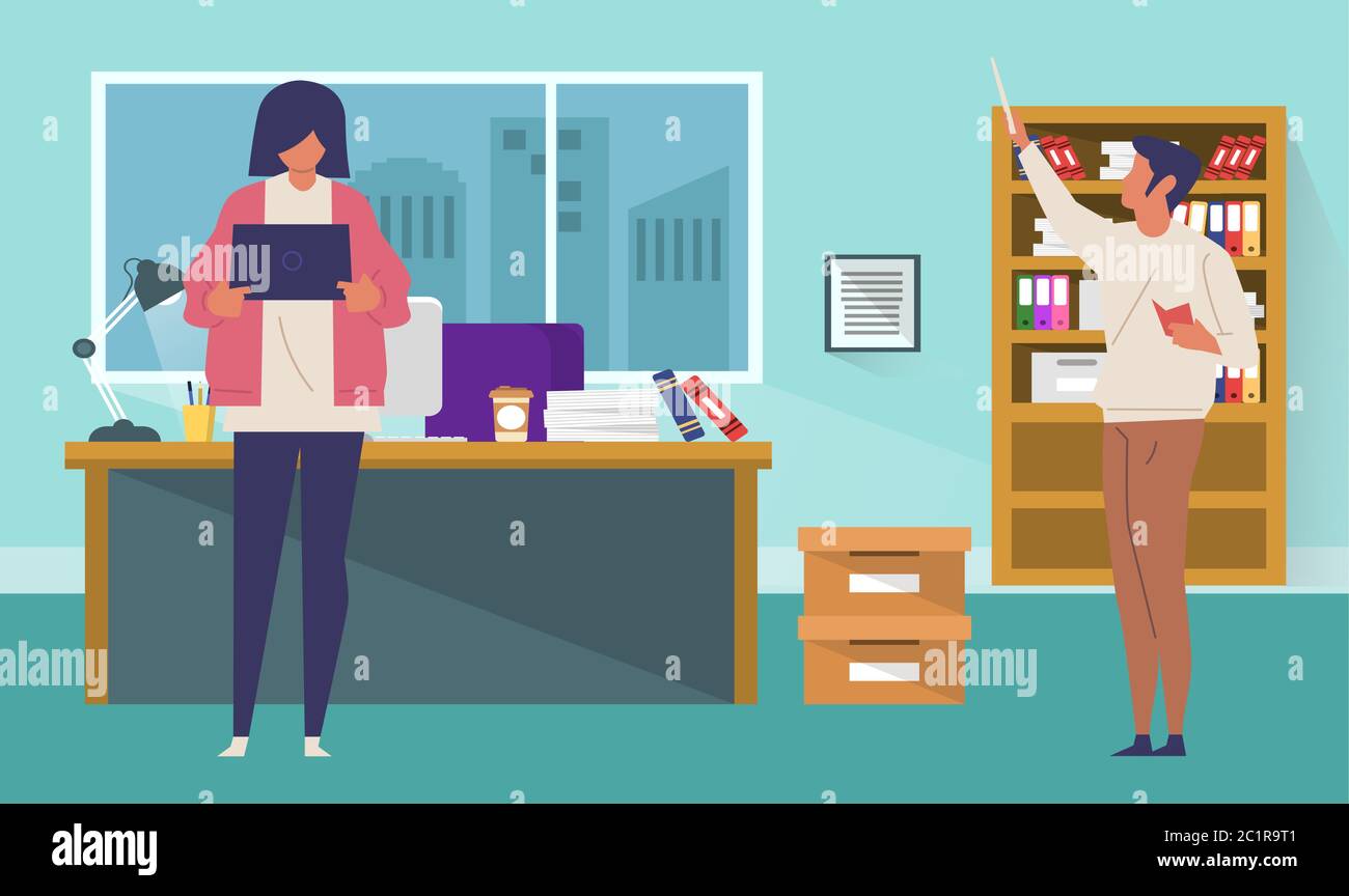 couple is working together in office Stock Vector