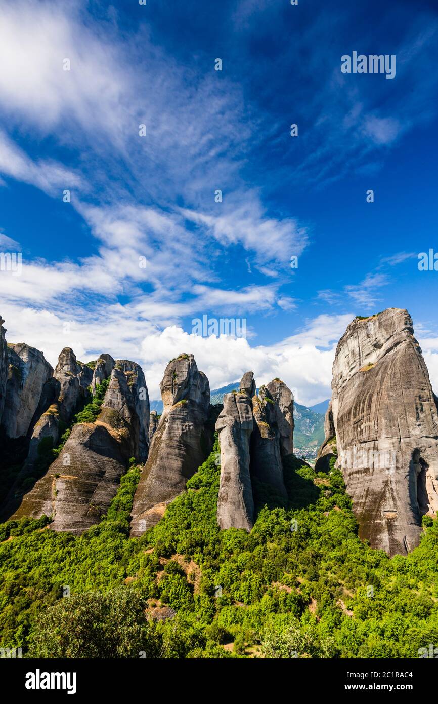 Meteora, enormous columns of rock, awesome natural rock formation, Kalabaka, Thessaly, Greece, Europe Stock Photo