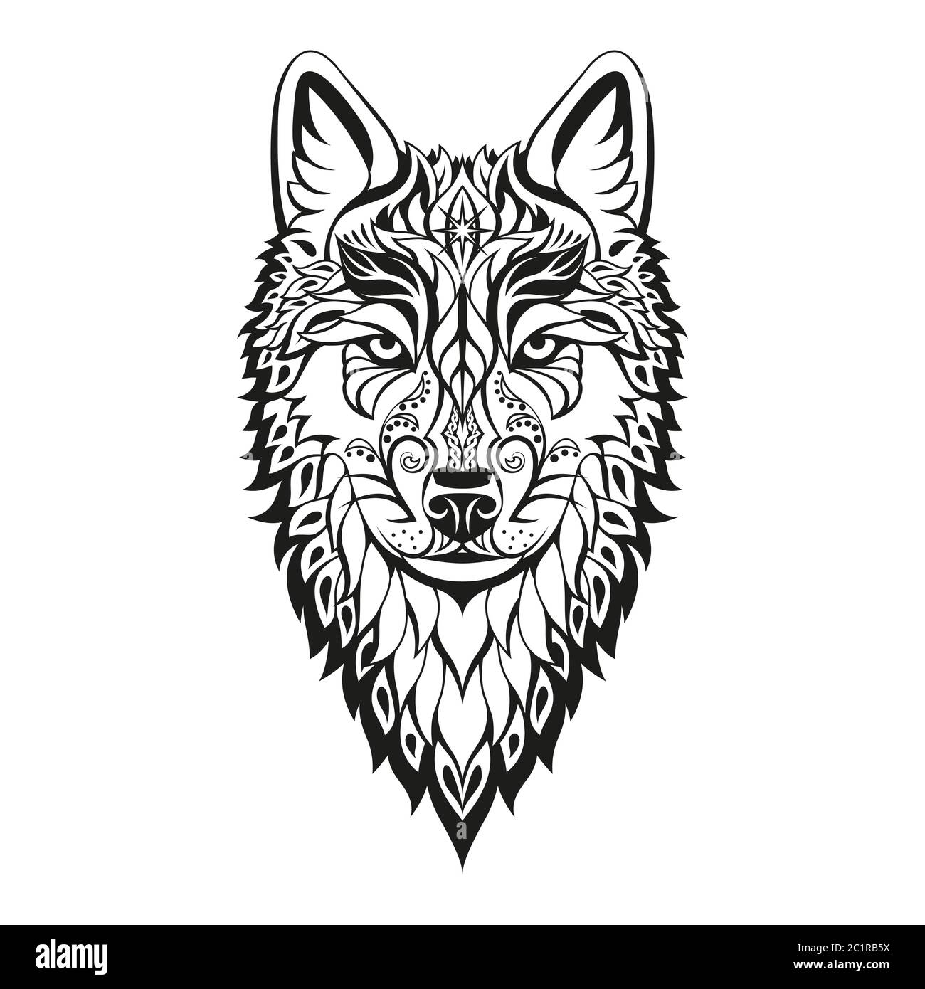 Geometric Wolf Tattoo Design White Background PNG File 