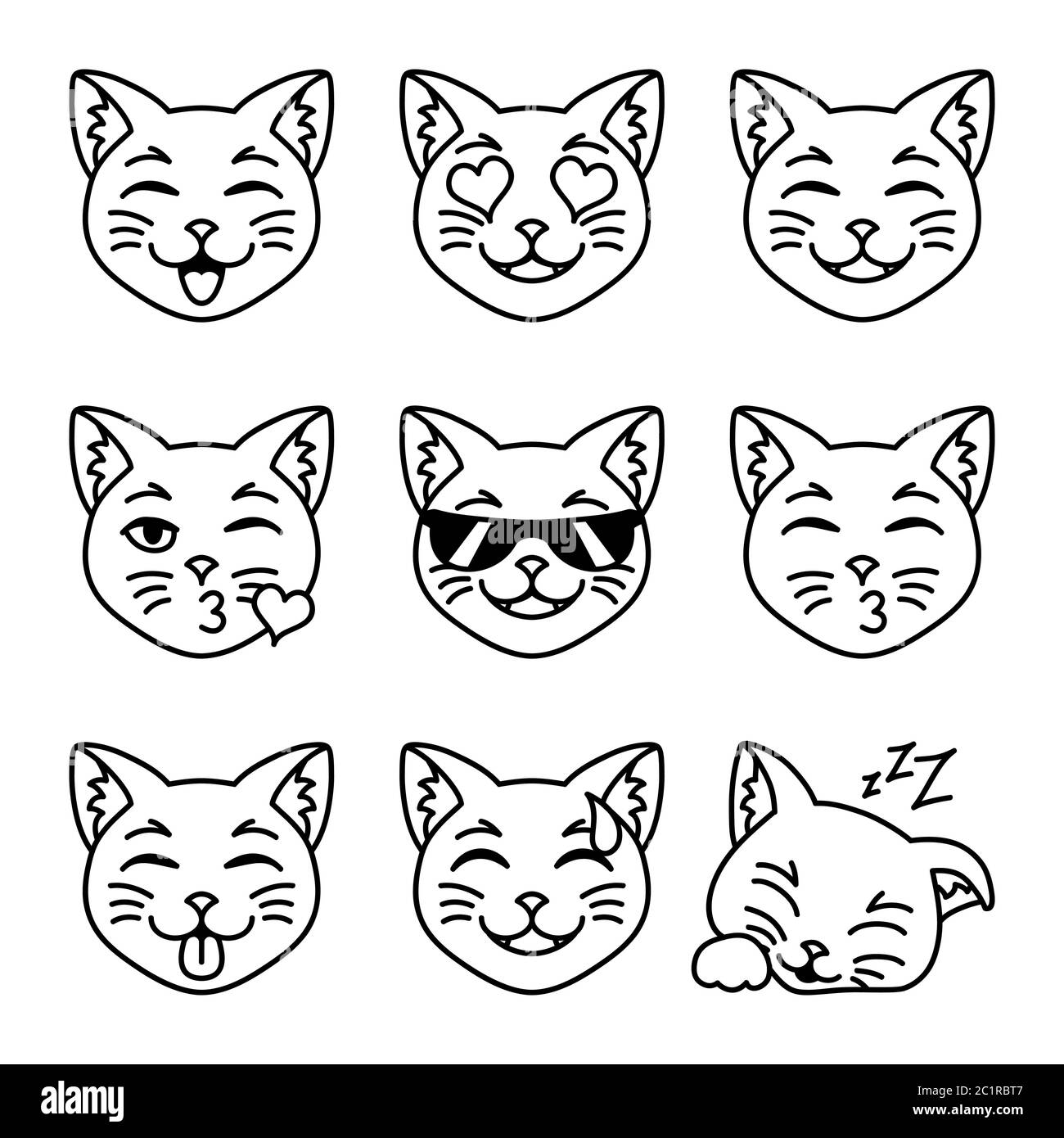 Kawaii Cute Cat Face with Ears. Positive Emotions. Cartoon Vector