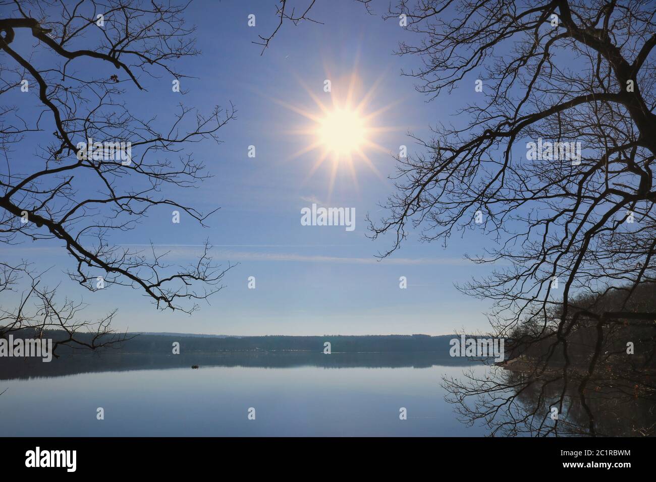 Brightly sunshine over the Lake MÃ¶hne in the Sauerland area Stock Photo